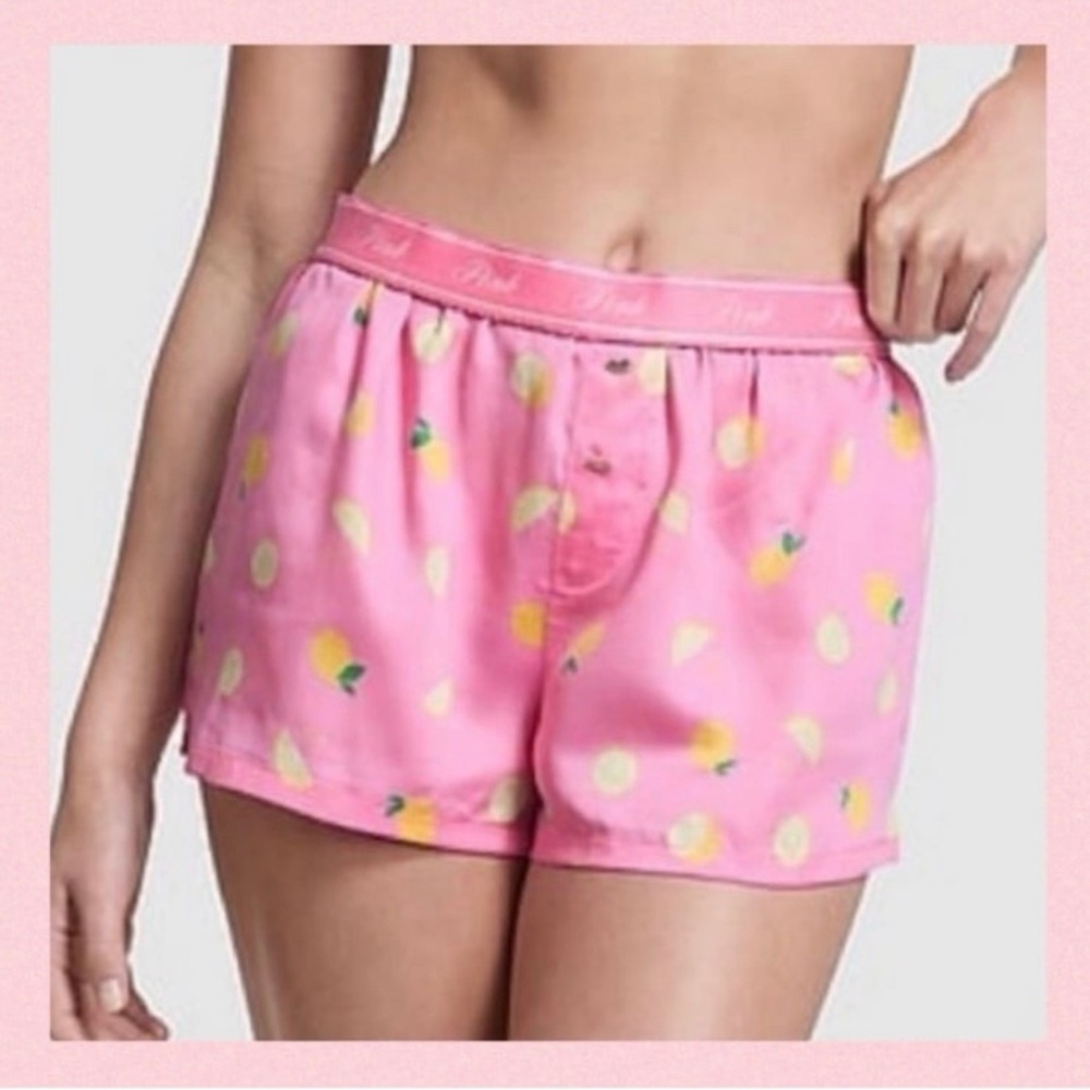 Pink Lemon Print Women's Sleep Shorts Size M